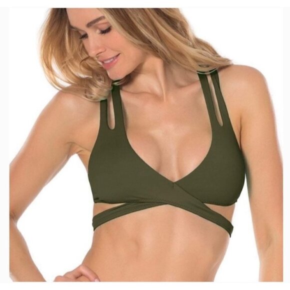 ❤️ Becca Size S Kailani wrap bikini top in olive green - Picture 1 of 6